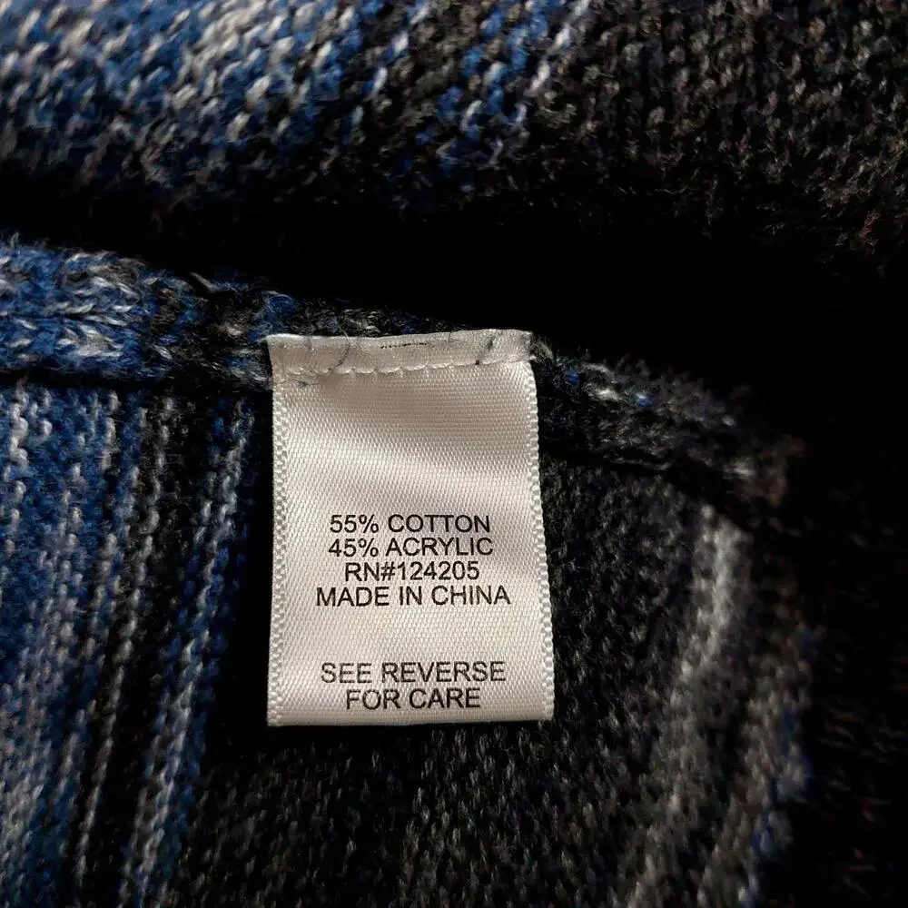 F/X Fusion Men's XXL Pullover Striped Knit Hoodie Sweater Button Up‎ Blue Gray